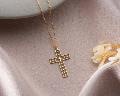 Studded cross pendant necklace