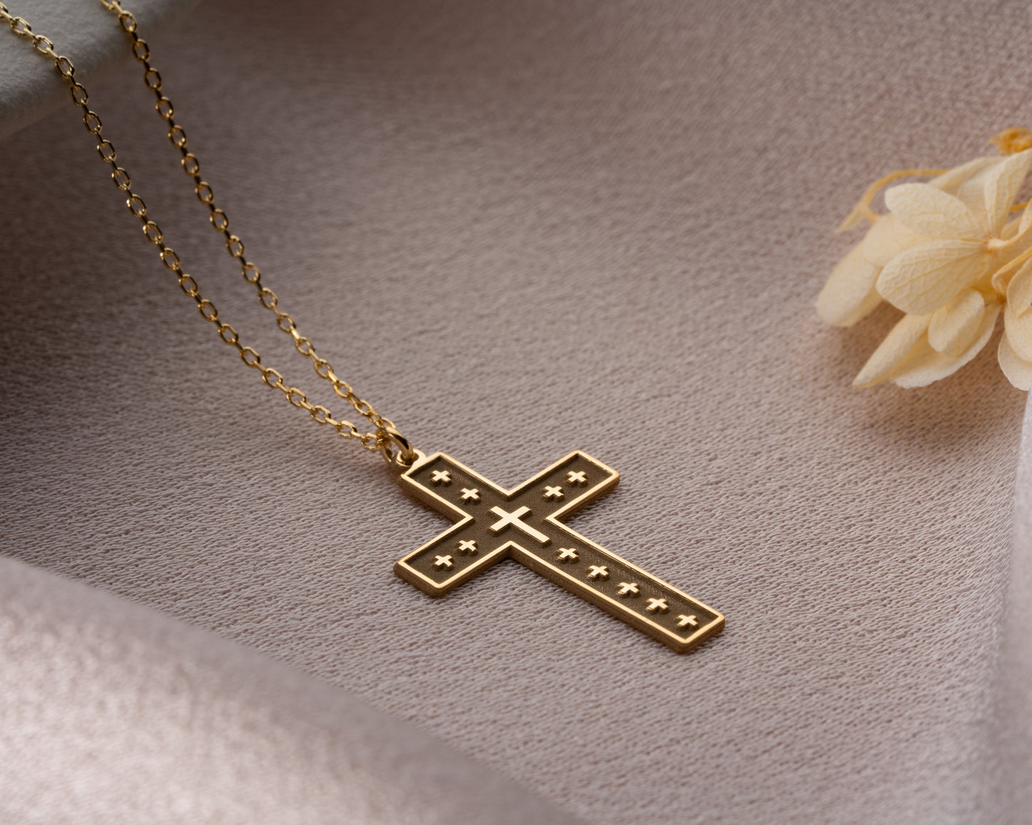 Studded cross pendant necklace