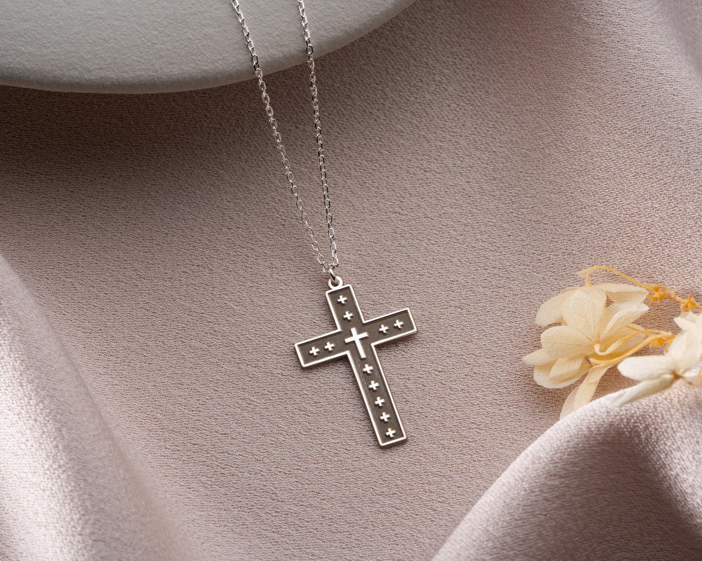 Studded cross pendant necklace