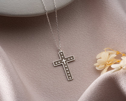Studded cross pendant necklace