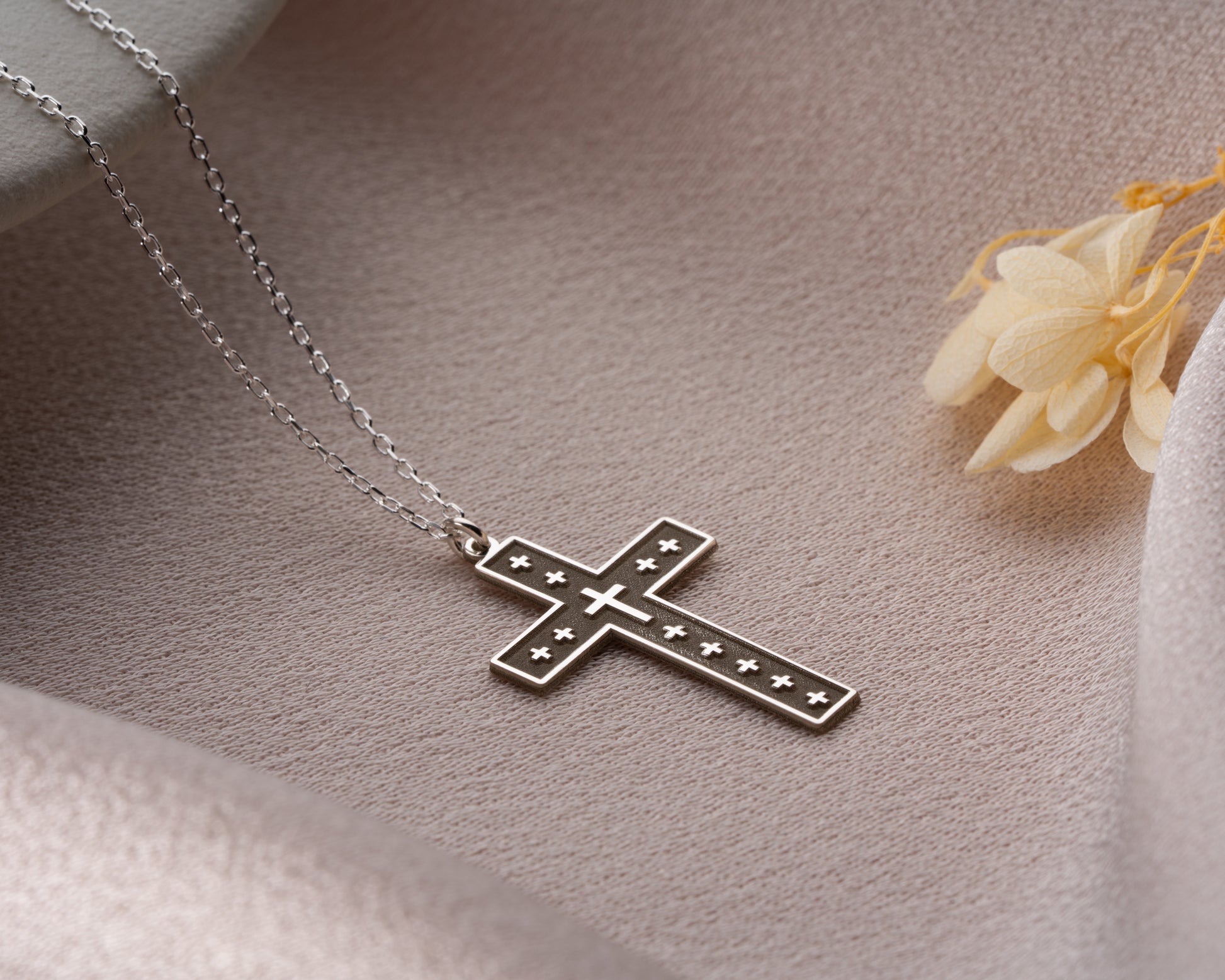 Studded cross pendant necklace