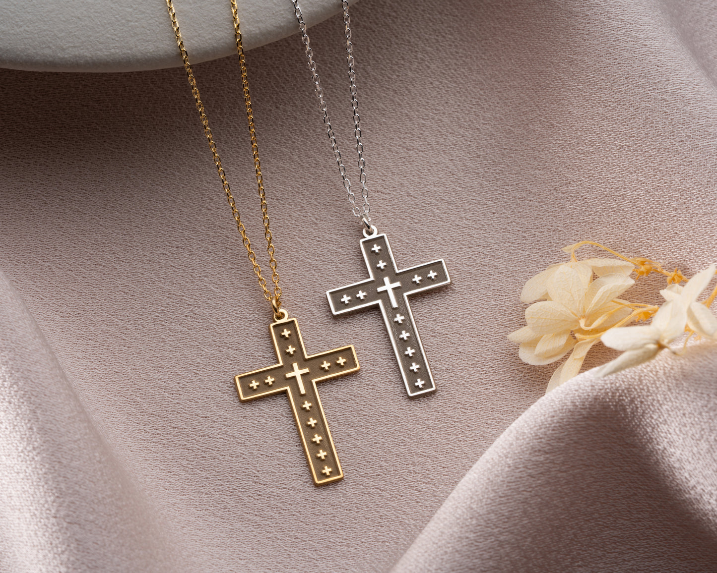 Studded cross pendant necklace