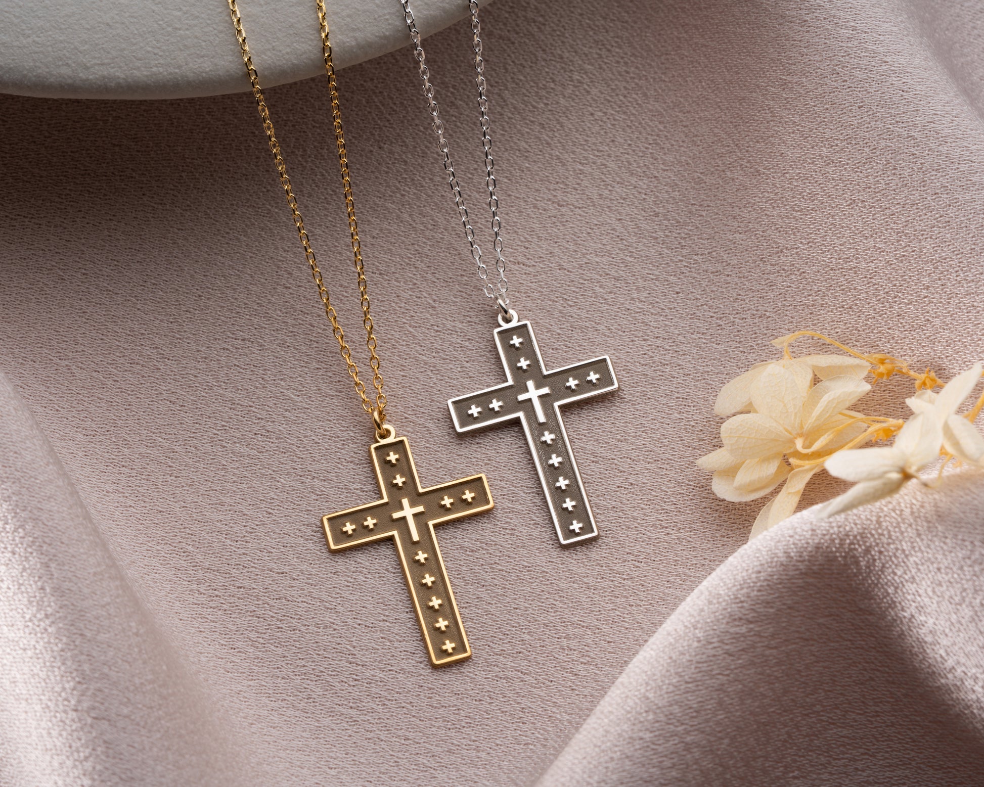 Studded cross pendant necklace