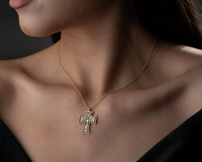 Tree of life cross necklace pendant