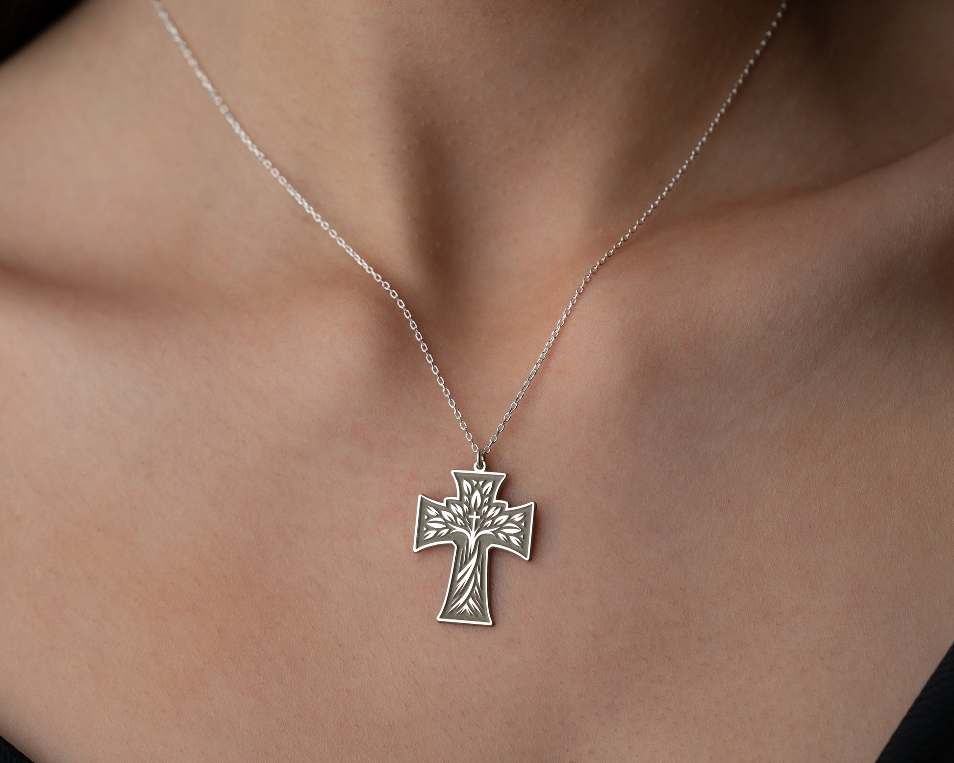 Tree of life cross necklace pendant