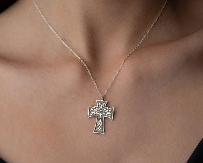 Tree of life cross necklace pendant