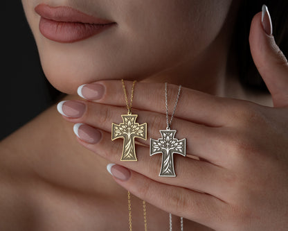 Tree of life cross necklace pendant