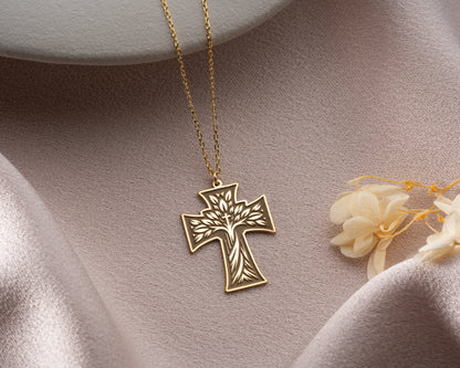 Tree of life cross necklace pendant