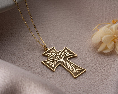 Tree of life cross necklace pendant