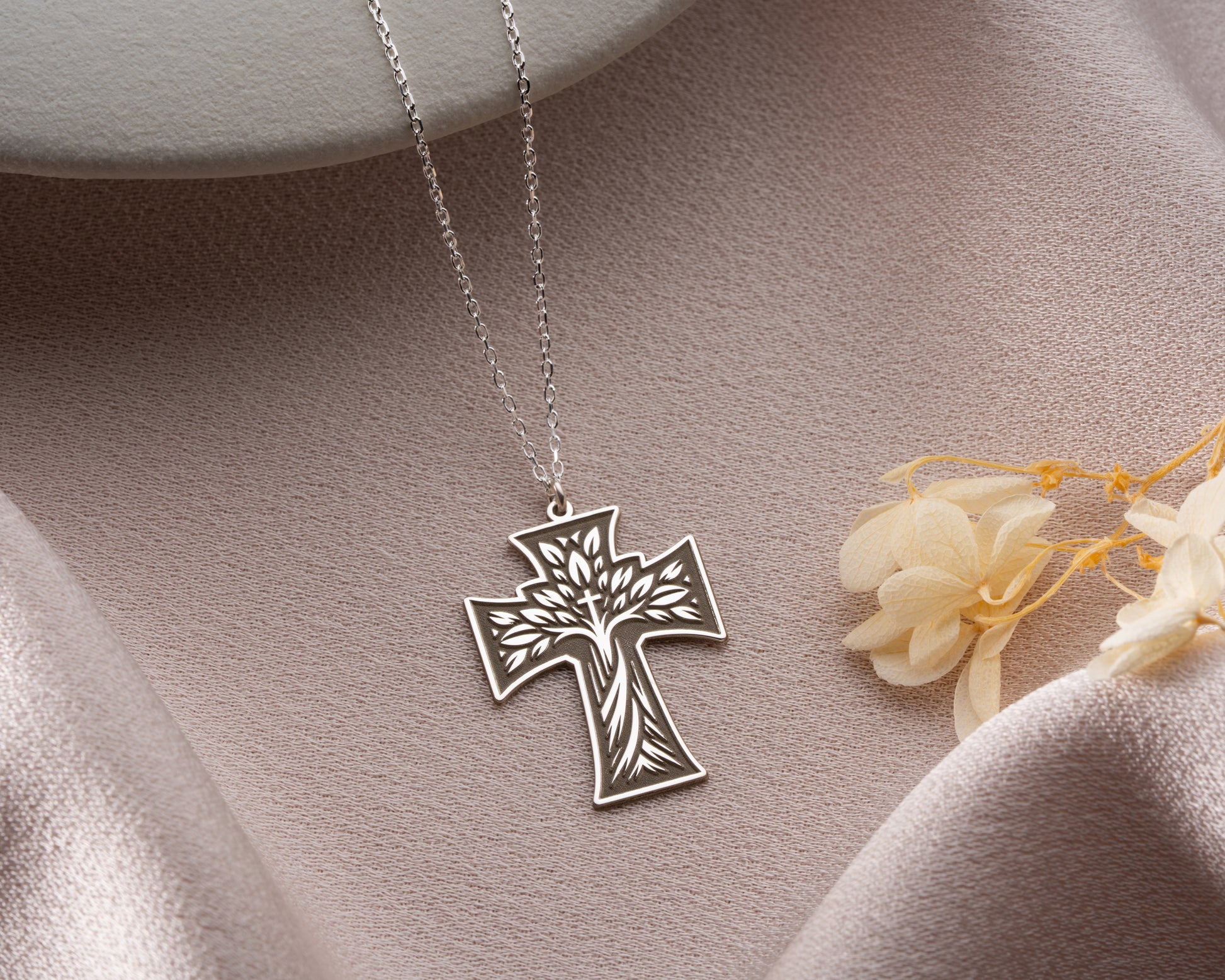 Tree of life cross necklace pendant
