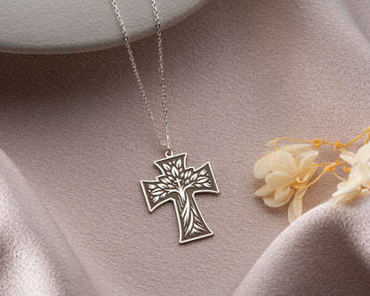 Tree of life cross necklace pendant