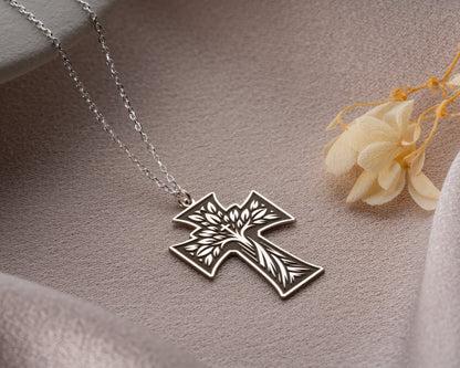 Tree of life cross necklace pendant