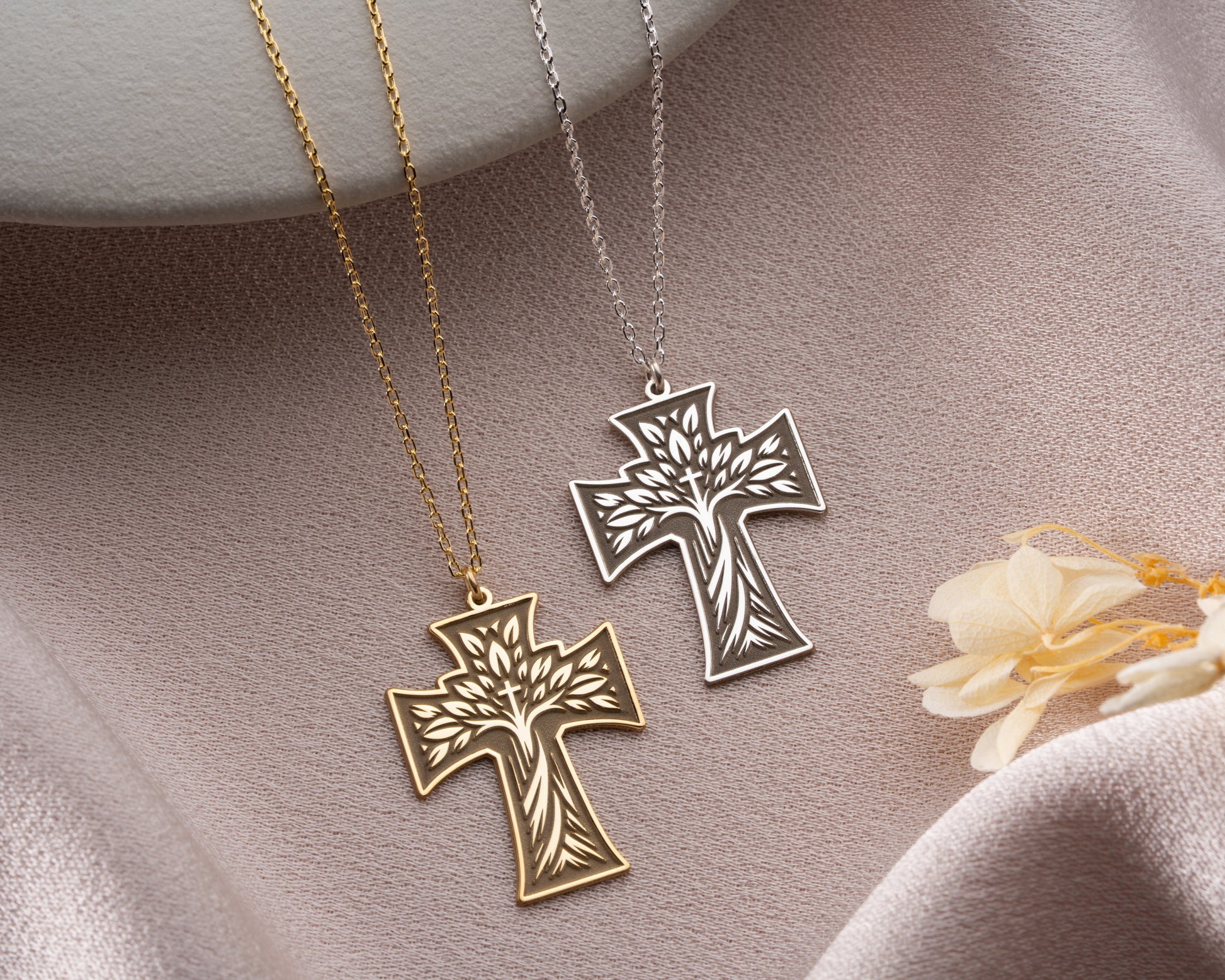 Tree of life cross necklace pendant
