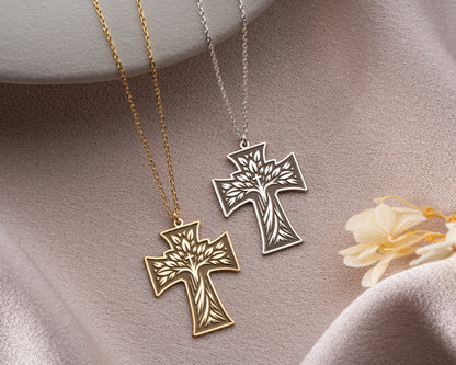 Tree of life cross necklace pendant