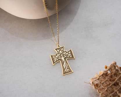 Tree of life cross necklace pendant