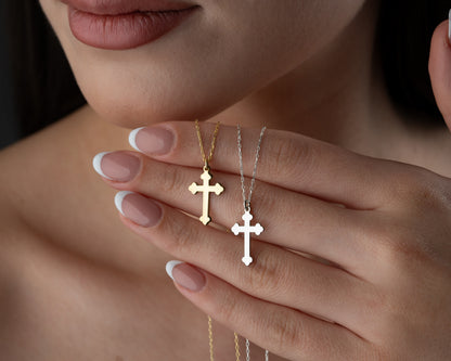 Gold and silver trefoil cross necklaces