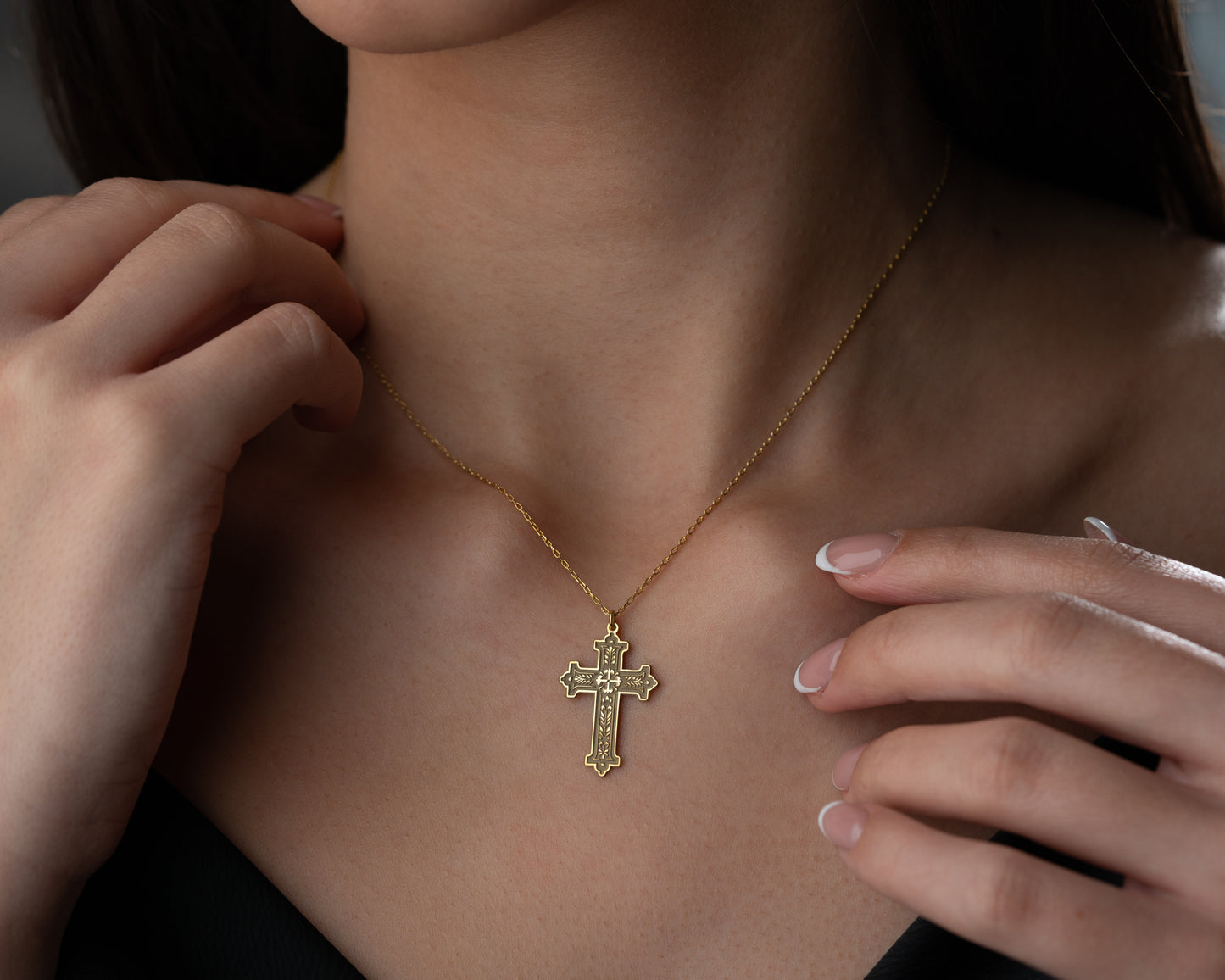 Vintage floral cross necklace