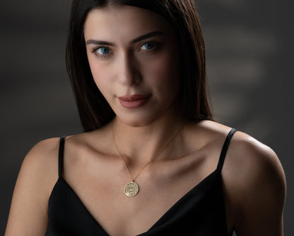 Zodiac wheel celestial pendant necklace