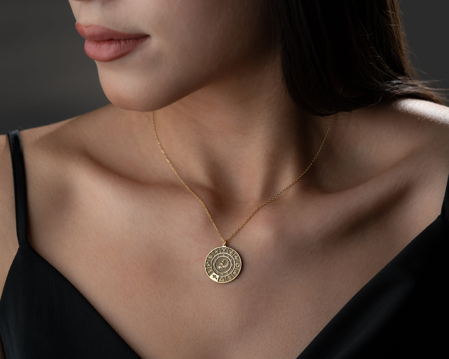 Zodiac wheel celestial pendant necklace