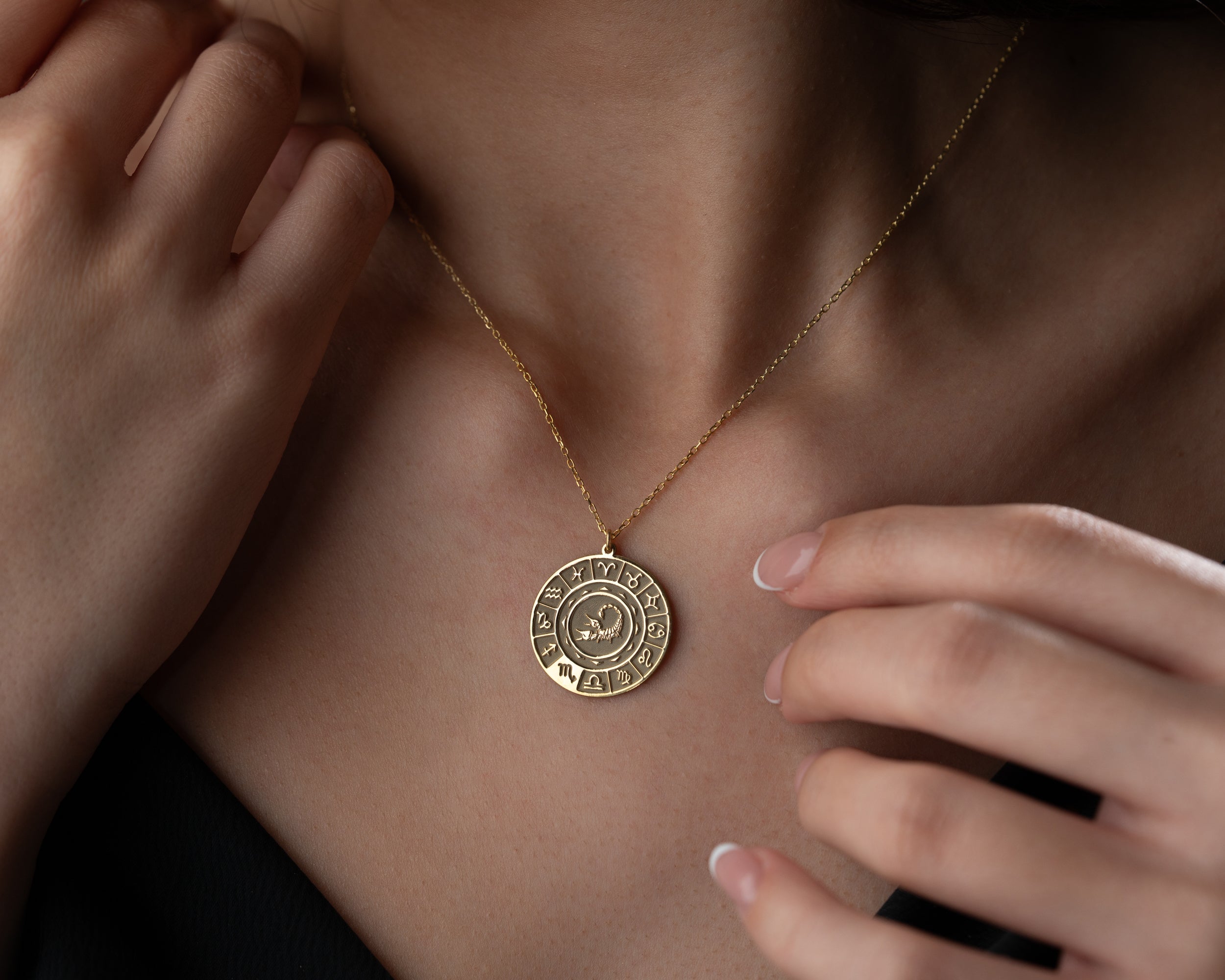 Zodiac wheel celestial pendant necklace