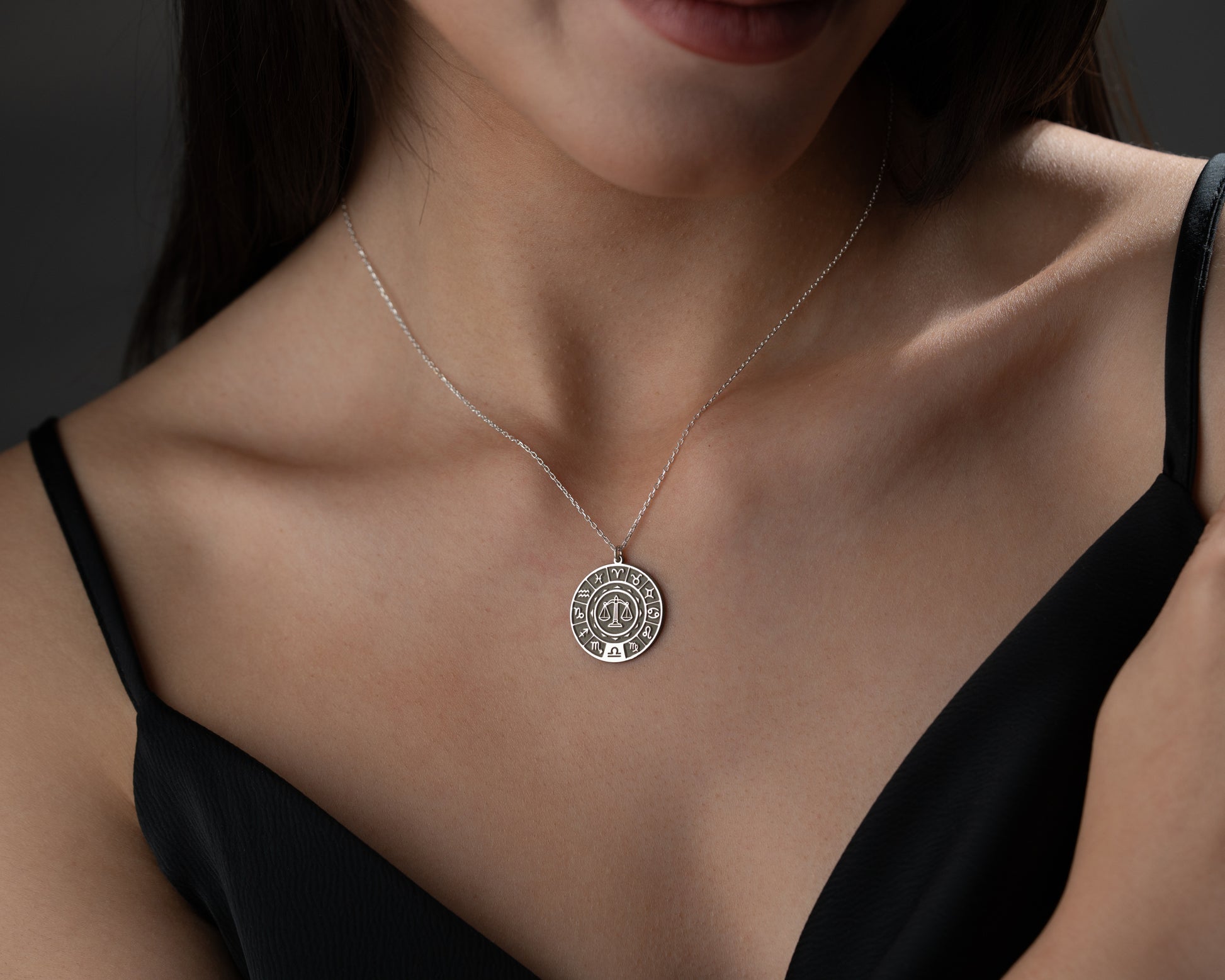 Zodiac wheel celestial pendant necklace