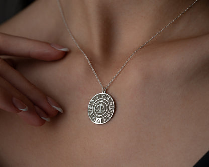 Zodiac wheel celestial pendant necklace
