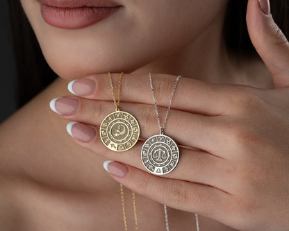 Zodiac wheel celestial pendant necklace