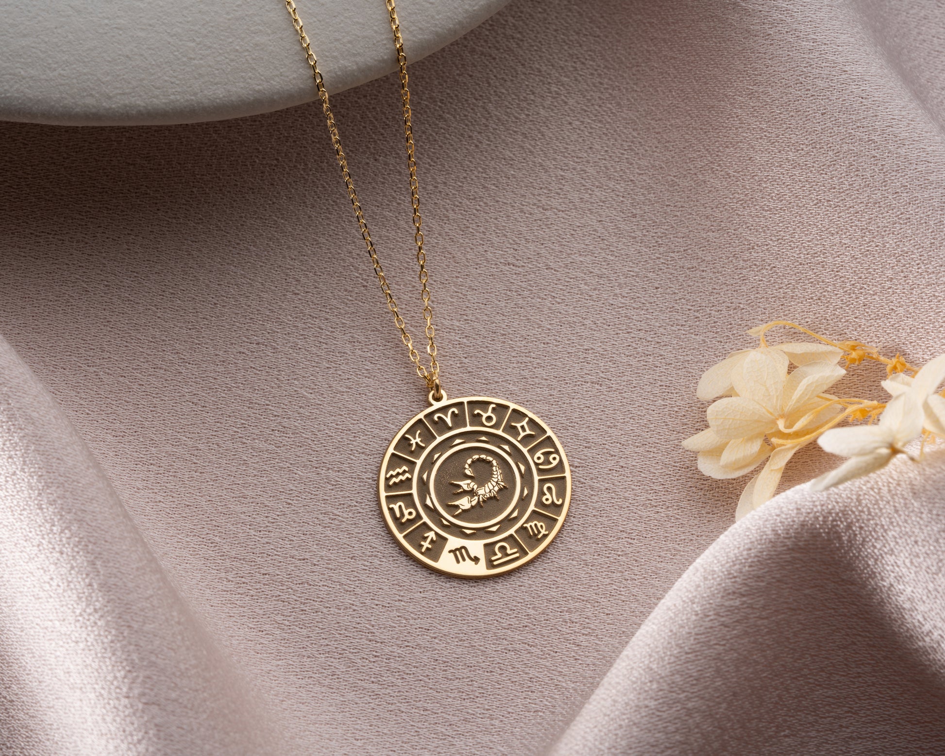 Zodiac wheel celestial pendant necklace