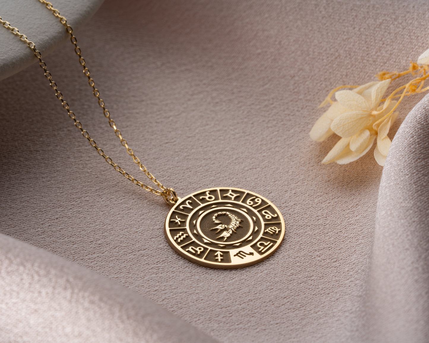 Zodiac wheel celestial pendant necklace