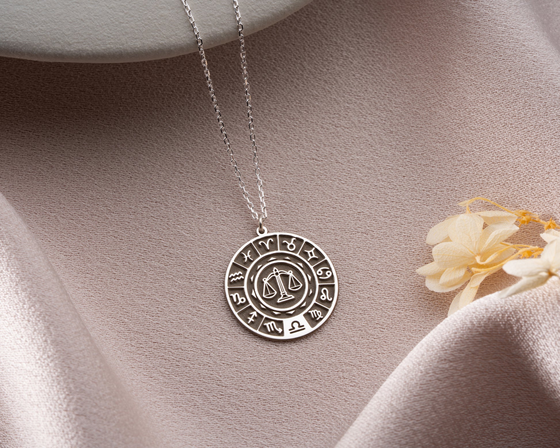 Zodiac wheel celestial pendant necklace