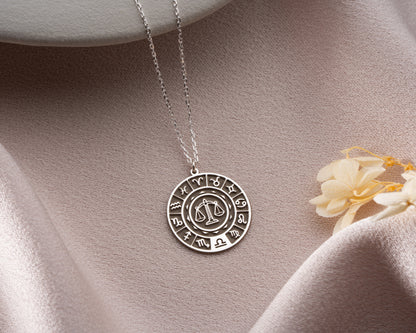 Zodiac wheel celestial pendant necklace