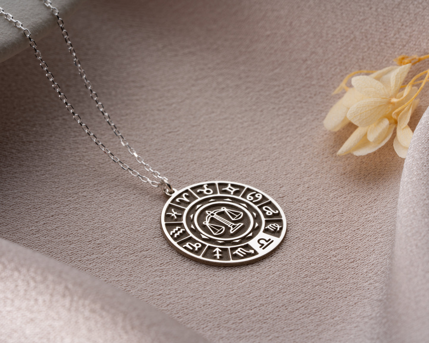 Zodiac wheel celestial pendant necklace