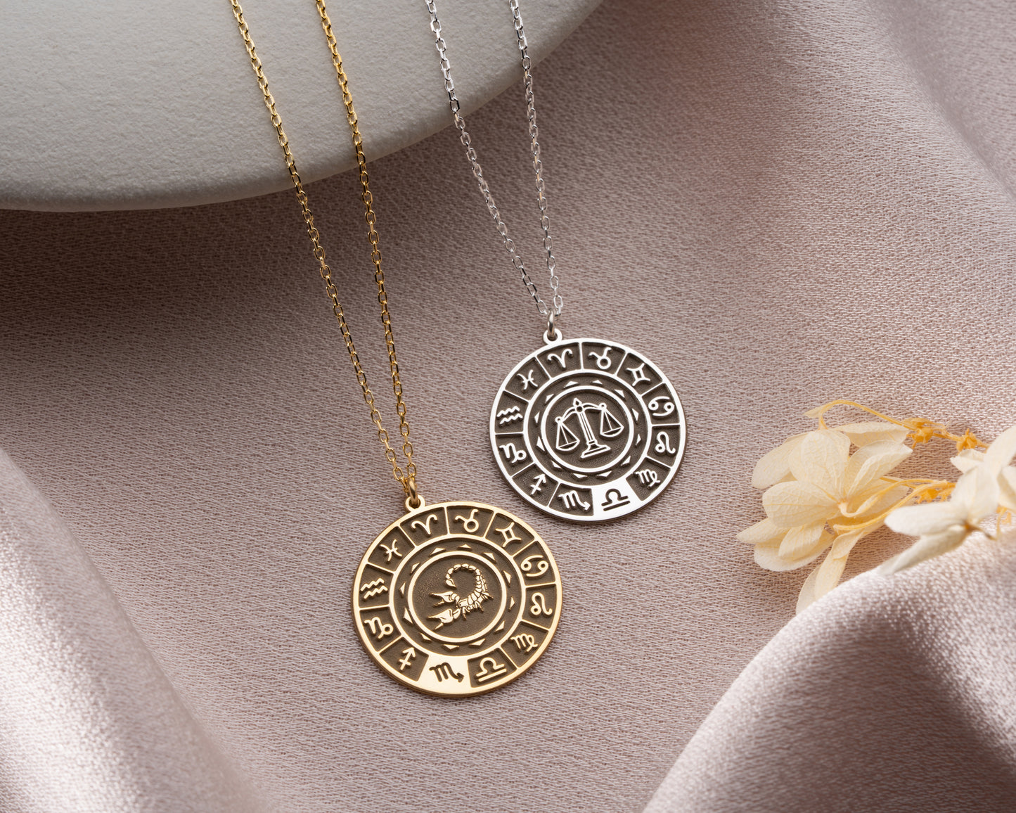 Zodiac wheel celestial pendant necklace