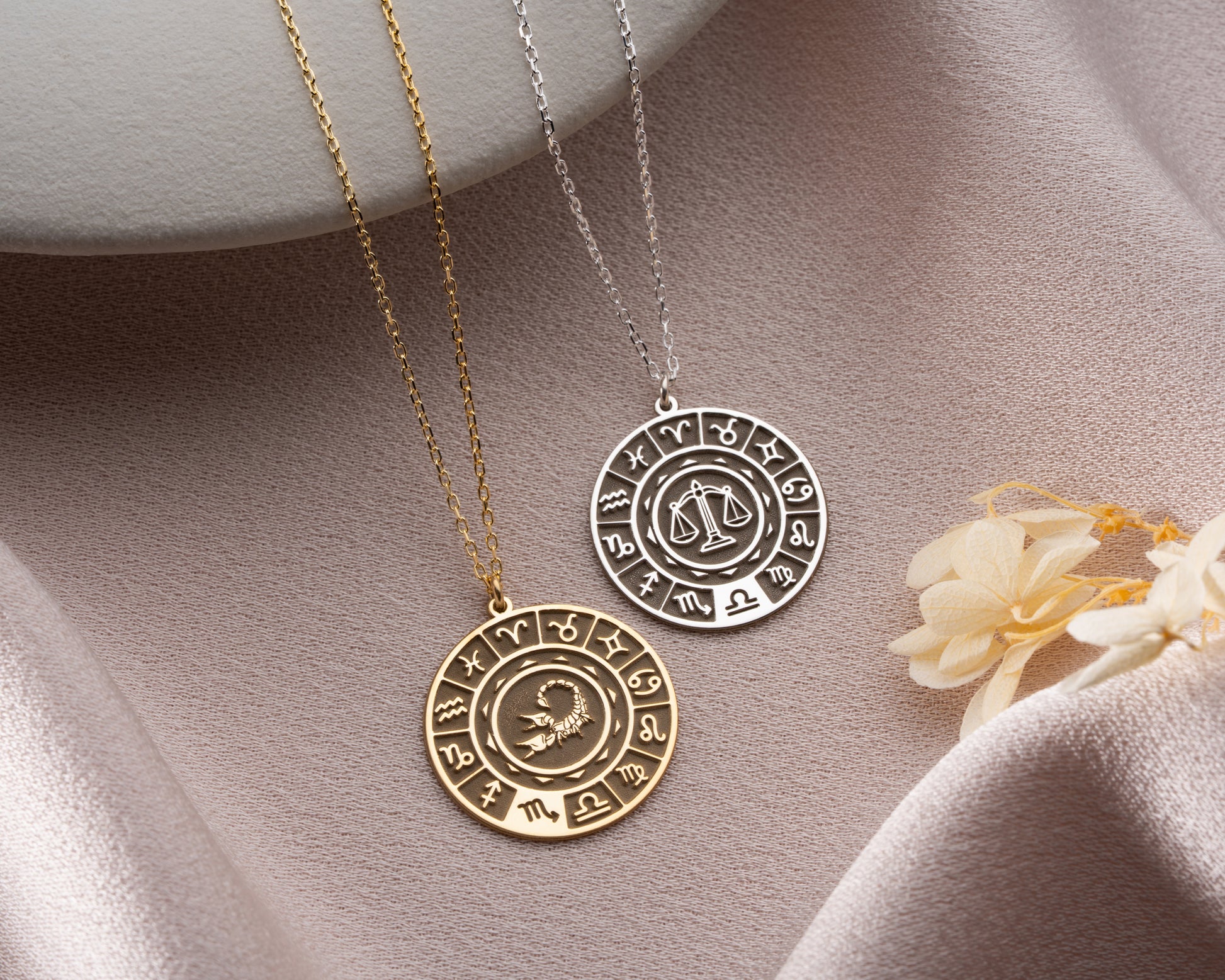 Zodiac wheel celestial pendant necklace