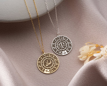 Zodiac wheel celestial pendant necklace