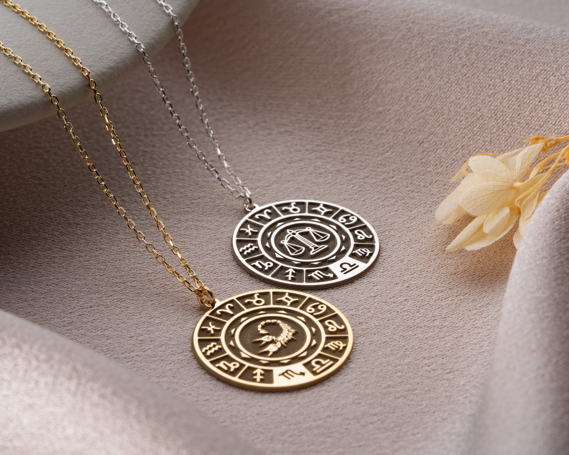 Zodiac wheel celestial pendant necklace