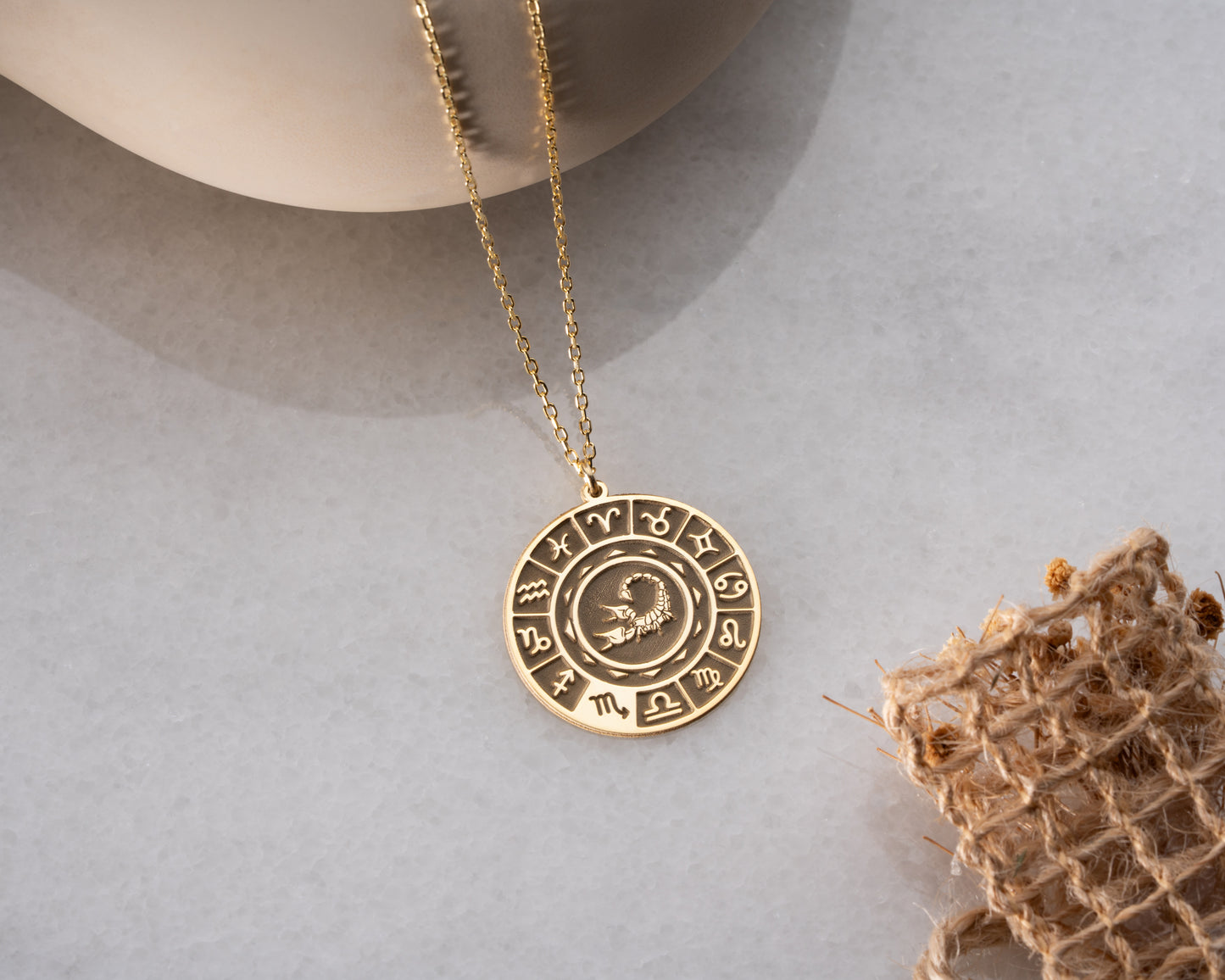 Zodiac wheel celestial pendant necklace