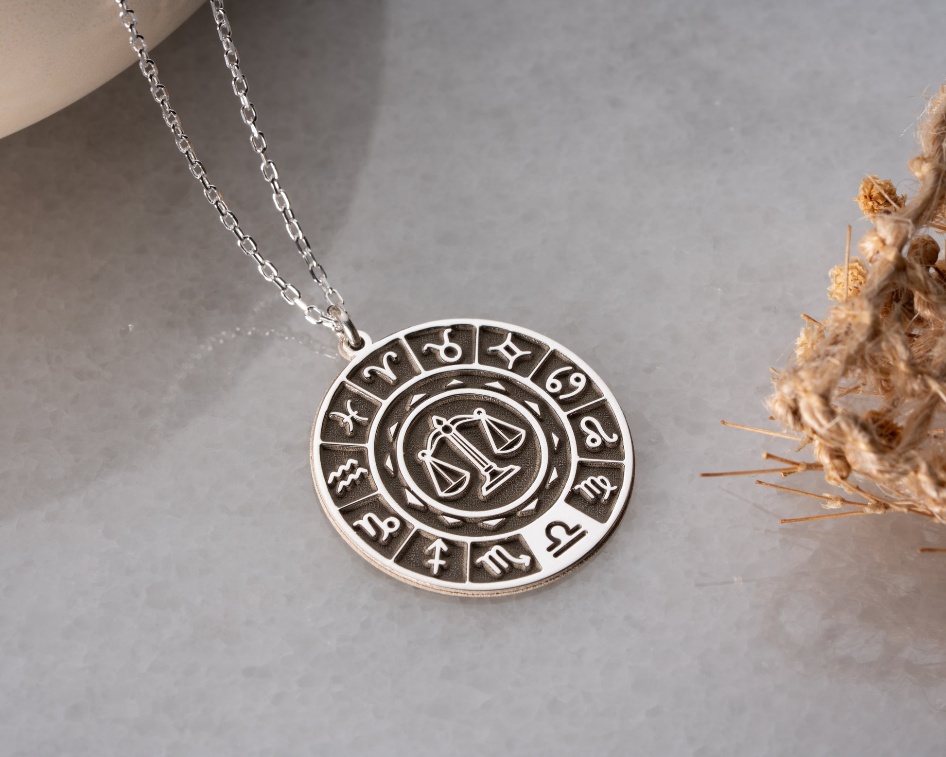 Zodiac wheel celestial pendant necklace